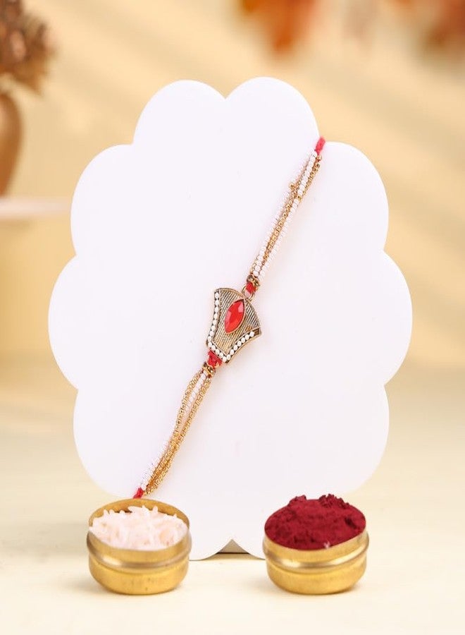 Floweraura Raksha Bandhan Celebration Premium Handcrafted Ornamental Bejewelled Rakhi with Lord Hanuman Idol Showpiece- Rakhi for Brother, Bhai, Cousin & Raksha Bandhan Gift - Image 3