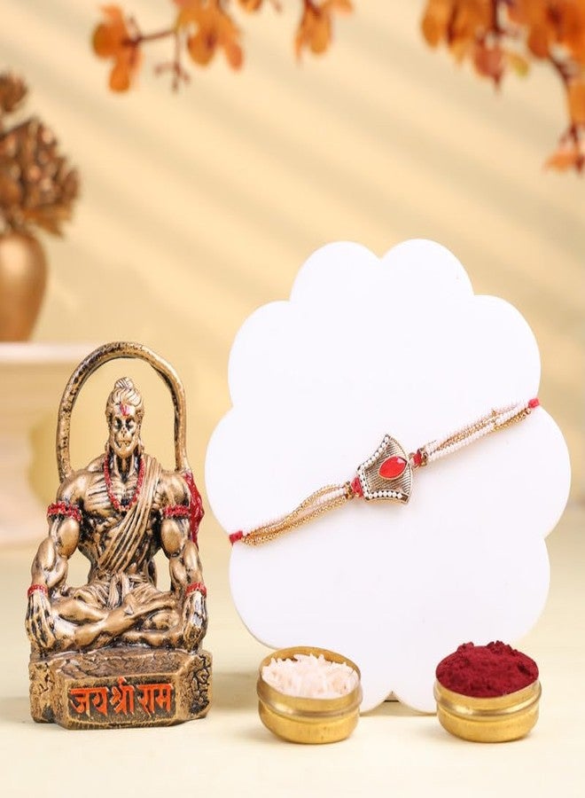 Floweraura Raksha Bandhan Celebration Premium Handcrafted Ornamental Bejewelled Rakhi with Lord Hanuman Idol Showpiece- Rakhi for Brother, Bhai, Cousin & Raksha Bandhan Gift - Image 1