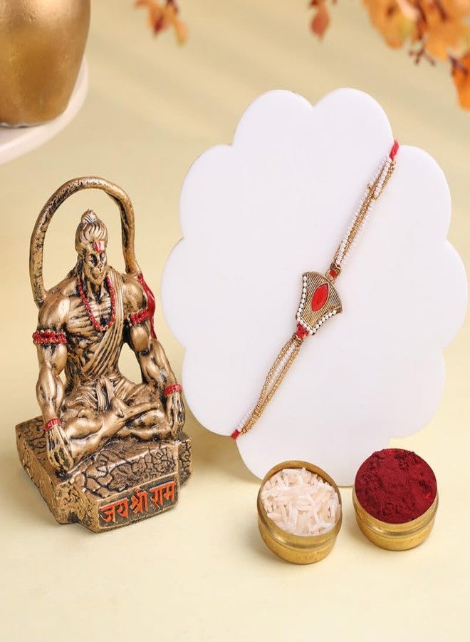 Floweraura Raksha Bandhan Celebration Premium Handcrafted Ornamental Bejewelled Rakhi with Lord Hanuman Idol Showpiece- Rakhi for Brother, Bhai, Cousin & Raksha Bandhan Gift - Image 2