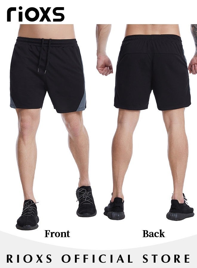 ريوكس شورت الجري للرجال، شورت رياضي غير مبطن، شورت رياضي خفيف الوزن، شورت رياضي سريع التنفس وسريع الجفاف، شورت رياضي قصير للياقة البدنية مع جيوب بسحاب، مصنوع من مادة ماصة للرطوبة - Image 5