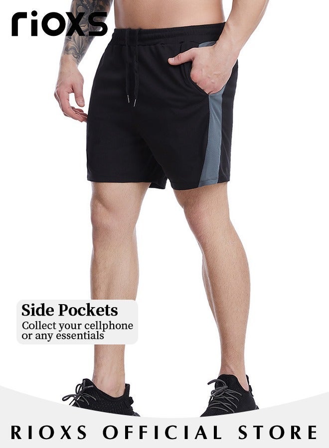 ريوكس شورت الجري للرجال، شورت رياضي غير مبطن، شورت رياضي خفيف الوزن، شورت رياضي سريع التنفس وسريع الجفاف، شورت رياضي قصير للياقة البدنية مع جيوب بسحاب، مصنوع من مادة ماصة للرطوبة - Image 3