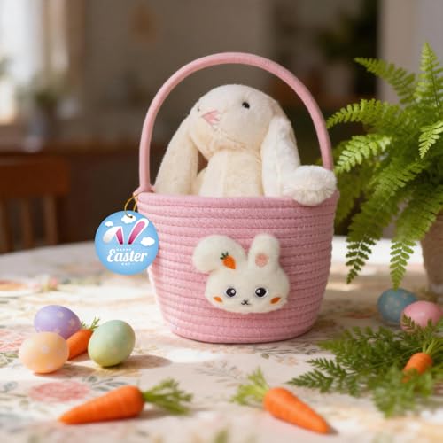 XENTUMI Easter Basket Easter Baskets for Kids Baby Easter Basket with Handle Empty Bunny Egg Basket Easter Baskets for Boys Girls Toddler Babies Infant Easter gifts basket Personalized - Image 3