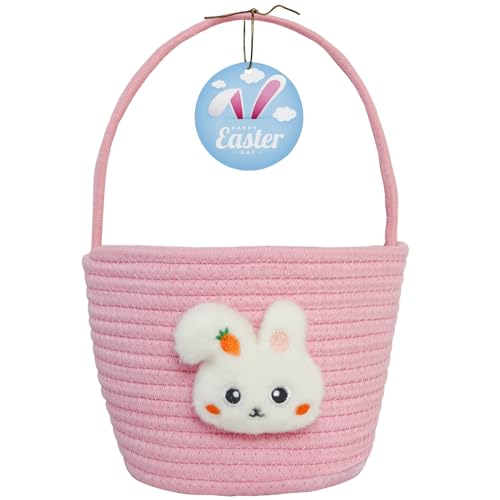 XENTUMI Easter Basket Easter Baskets for Kids Baby Easter Basket with Handle Empty Bunny Egg Basket Easter Baskets for Boys Girls Toddler Babies Infant Easter gifts basket Personalized - Image 1