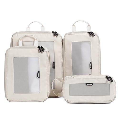 EPICKA TripCozy Compression Packing Cubes - 4 Set Durable Travel Organizer Bags with Mesh Top, Expandable Travel Accessories for Carry on, Luggage, Suitcase, Backpack (Beige) - Image 1