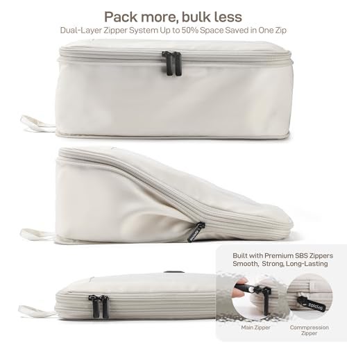 EPICKA TripCozy Compression Packing Cubes - 4 Set Durable Travel Organizer Bags with Mesh Top, Expandable Travel Accessories for Carry on, Luggage, Suitcase, Backpack (Beige) - Image 2