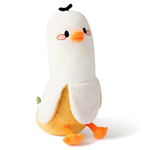 PEACH CAT Banana Duck Plush Pillow Duck Stuffed Animal Cute Banana Plushie for Girls and Boys White 19.7" - Image 1