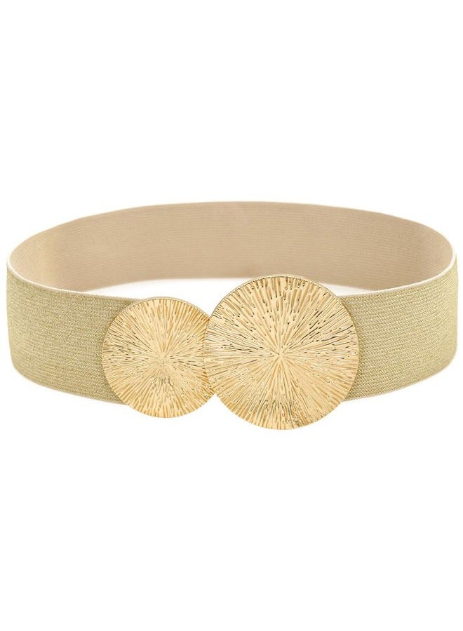 BAOKELAN Women Wide Stretchy Waist Belts Elastic Cinch Belt for Dresses Bling Beige Gold 80CM - Image 1