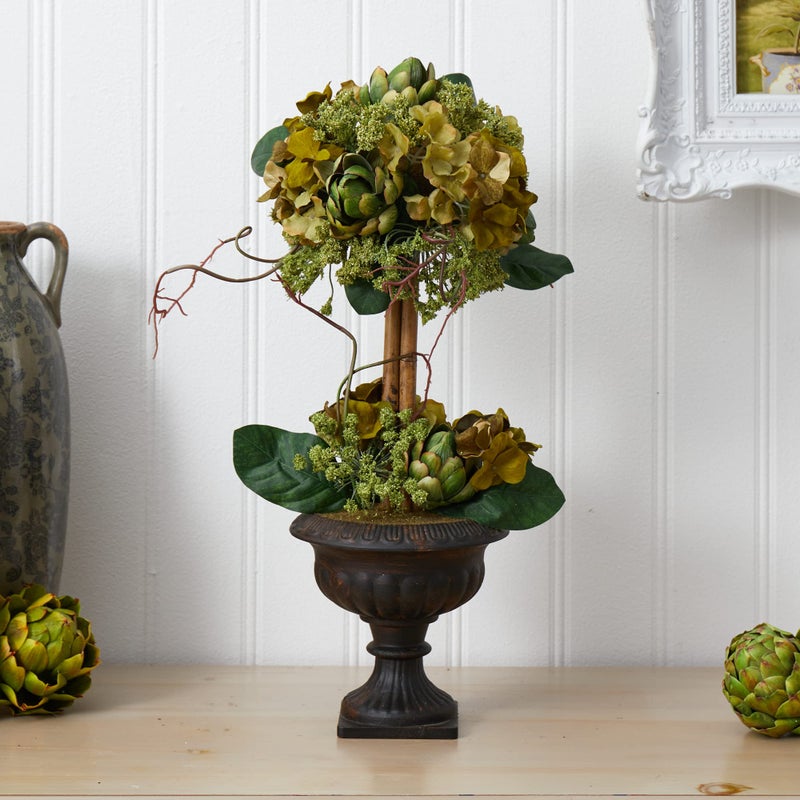 Nearly Natural 4633 Artichoke Topiary Silk Flower Arrangement, Green 12x12x24 - Image 3