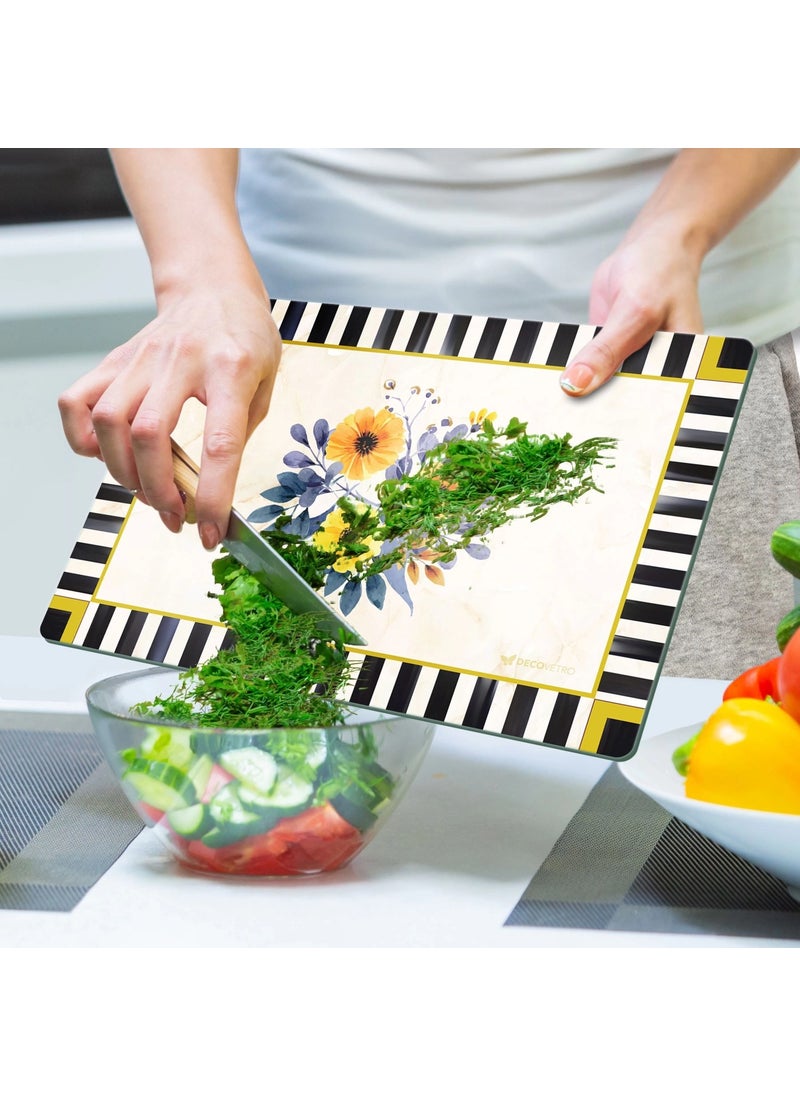 Decovetro - Glass Cutting Board and Presentation and Serving Plate Mackenzie Vintage Flowers 30X40 cm - Image 1