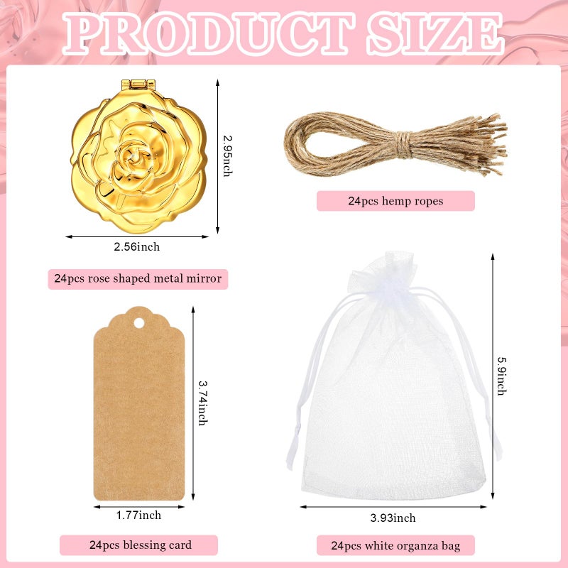 Singhoow 24 Sets Rose Compact Mirrors Brush Bulk Quinceanera Party Favors for Guests Travel Mirror Thank You Gifts Bulk for Sweet 16 15 Party Favors Bridal Shower Wedding Souvenirs(Gold) - Image 2