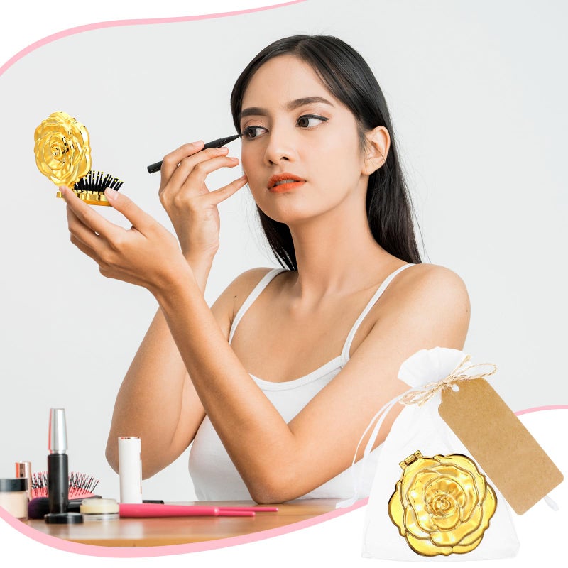 Singhoow 24 Sets Rose Compact Mirrors Brush Bulk Quinceanera Party Favors for Guests Travel Mirror Thank You Gifts Bulk for Sweet 16 15 Party Favors Bridal Shower Wedding Souvenirs(Gold) - Image 4
