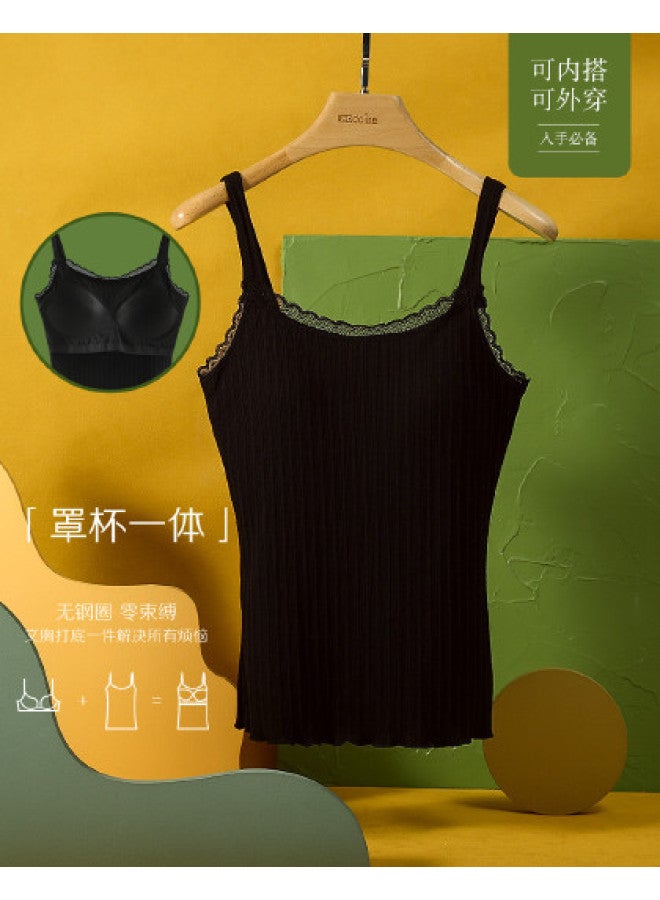 Red Bean Japanese Vertical Striped Camisole For Women - Fashionable Backless Tank With Built-In Bra Pads & Color-Blocking Design - Image 1