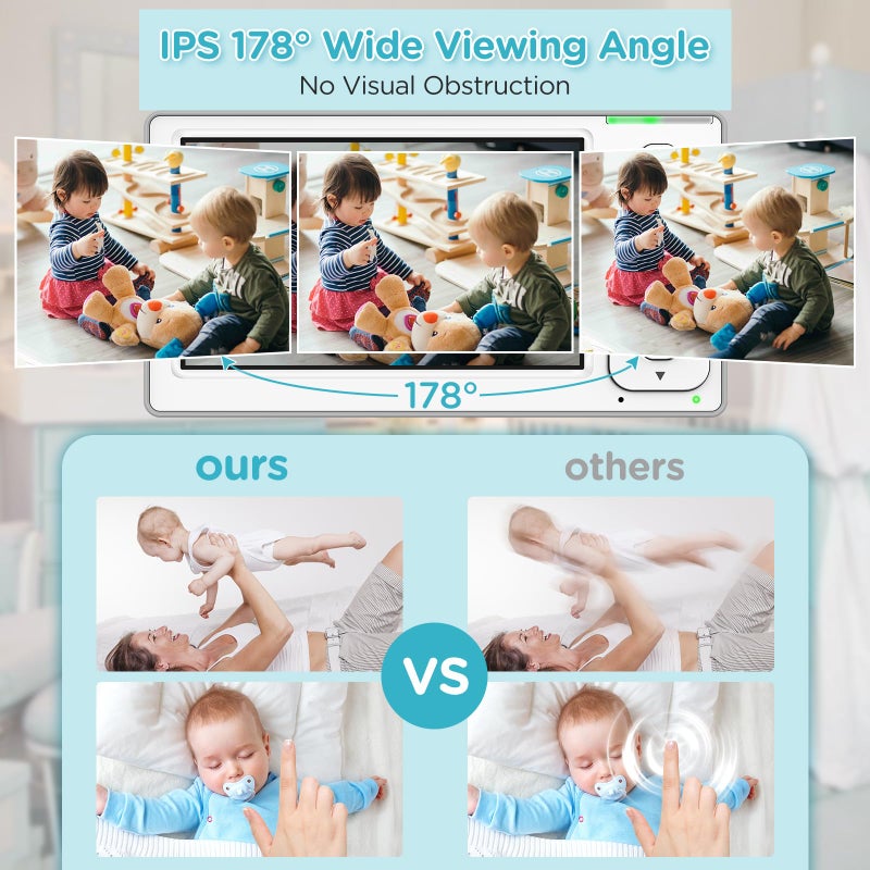 Blemil Baby Monitor with 2 Cameras and Audio, 4.3'' IPS Split-Screen Monitor with 29-Hour Battery, 1000ft Range Pan-Tilt-Zoom Video Baby Monitor No WiFi, 2X Zoom - Image 4