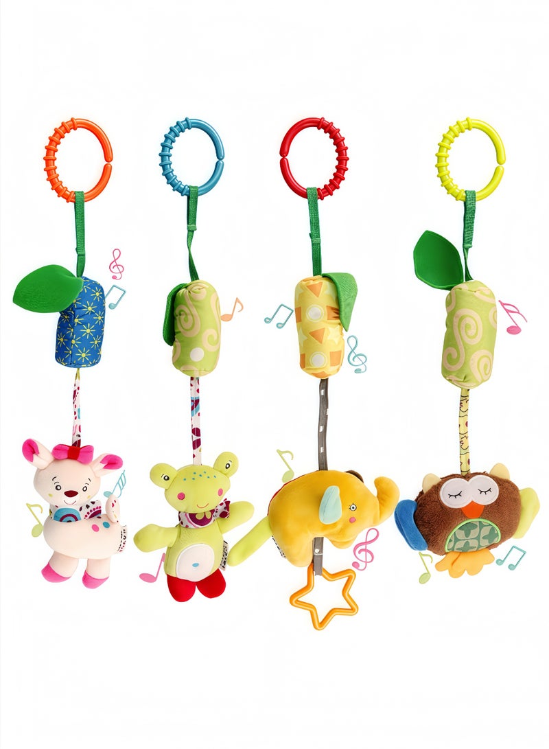 Peachjoy Baby Soft Hanging Rattle,Car Seat Hanging Bell Adorable Animal Infant Play Music Crib Toy Car Seat Rattles Educational Toys for Babies Boys and Girls 3 6 9 to 12 Months(4 Pack) - Image 1