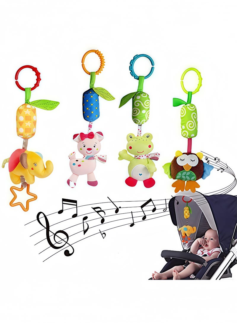 Peachjoy Baby Soft Hanging Rattle,Car Seat Hanging Bell Adorable Animal Infant Play Music Crib Toy Car Seat Rattles Educational Toys for Babies Boys and Girls 3 6 9 to 12 Months(4 Pack) - Image 5