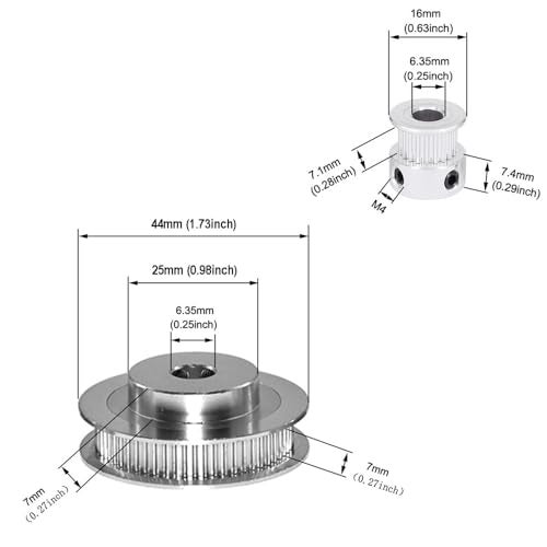 Zeberoxyz 2PCS Set GT2 Synchronous Wheel 20&60 Teeth 6.35mm Bore Aluminum Timing Pulleys with 2PCS Length 200mm Width 6mm Belt (20-60T-6.35B-6) - Image 3