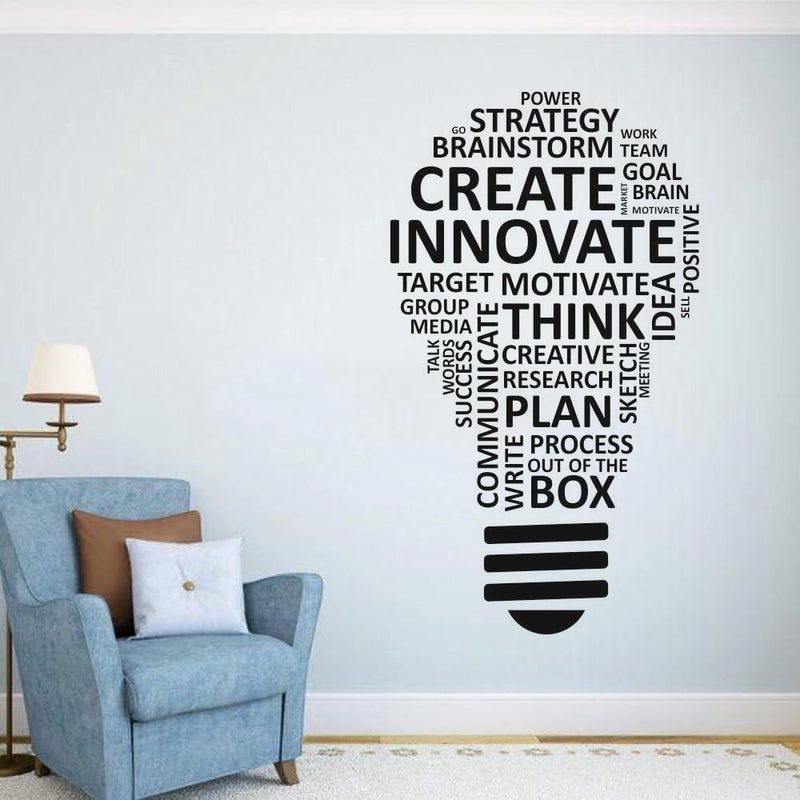 Sky Flying Black Create Innovate Think Office - Inspirational - Motivational - Quotes - Wall Sticker for Kids Room, Living Room, School, Library (Size - 120CM X 72CM) - Image 1