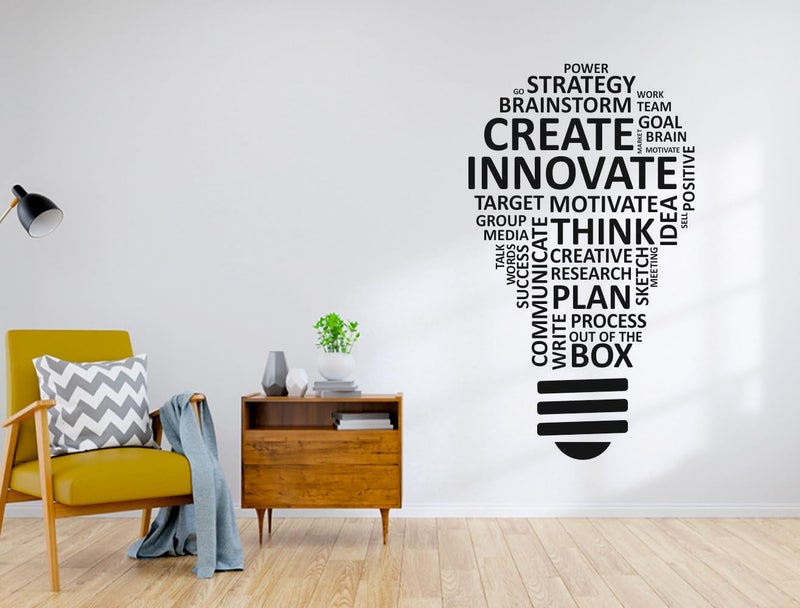Sky Flying Black Create Innovate Think Office - Inspirational - Motivational - Quotes - Wall Sticker for Kids Room, Living Room, School, Library (Size - 120CM X 72CM) - Image 2
