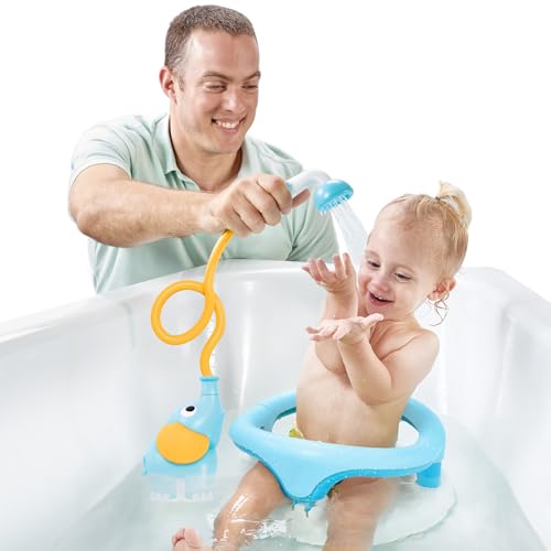 Yookidoo Baby Bath Shower Head - Elephant Water Pump with Trunk Spout Rinser - Control Water Flow from 2 Knobs for Maximum Fun in Tub or Sink for Newborn Babies (Blue and Orange) - Image 5