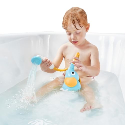 Yookidoo Baby Bath Shower Head - Elephant Water Pump with Trunk Spout Rinser - Control Water Flow from 2 Knobs for Maximum Fun in Tub or Sink for Newborn Babies (Blue and Orange) - Image 4