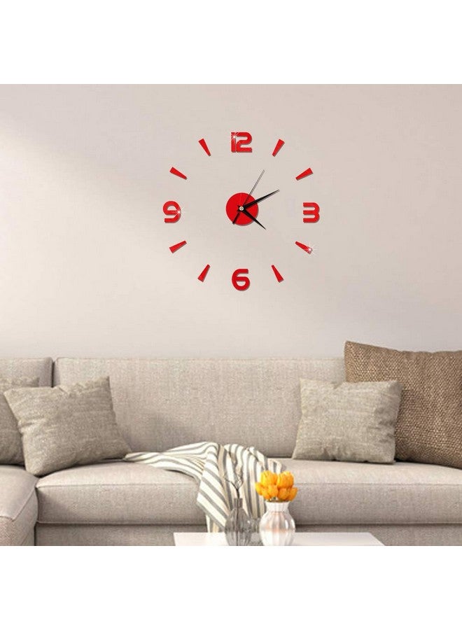 Pilipane 3D Diy Wall Clockmodern Frameless Diy Wall Clockdecor Sticker Mirror Frameless Large Diy Wall Clock Kit For Home Living Room Bedroom Office Decoration(Red) - Image 3