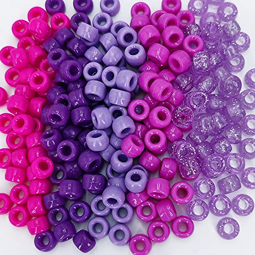 MIIIM 1000PCS 6x9mm Pony Beads Bulk 5 Styles Purple for Bracelets Making Kit Kandi Hair for Braids Craft for Jewelry Making Purple
