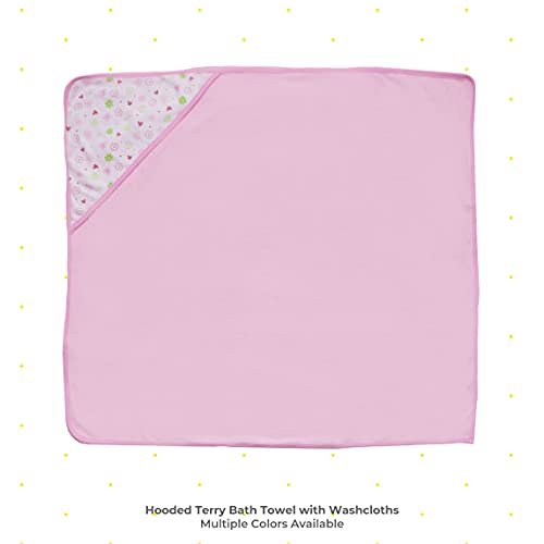 Spasilk Bath Hooded Towels & Washcloths Set for Babies, 2 Hooded Terry Bath Towels & 2 Washcloths, Pink Butterfly - Image 2