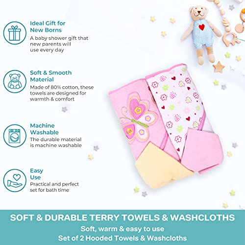 Spasilk Bath Hooded Towels & Washcloths Set for Babies, 2 Hooded Terry Bath Towels & 2 Washcloths, Pink Butterfly - Image 5
