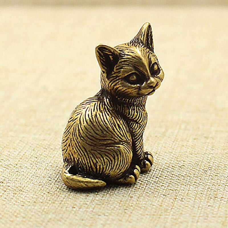 TEAMWILL Brass Cat Figurine Small Cat Statue Animal Figurines Home Desktop Decoration - Image 1