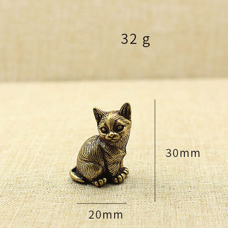 TEAMWILL Brass Cat Figurine Small Cat Statue Animal Figurines Home Desktop Decoration - Image 2