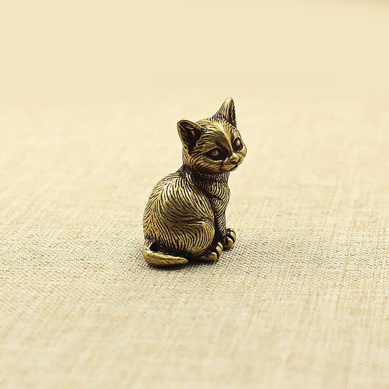 TEAMWILL Brass Cat Figurine Small Cat Statue Animal Figurines Home Desktop Decoration - Image 5