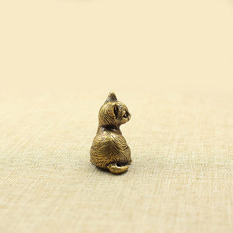 TEAMWILL Brass Cat Figurine Small Cat Statue Animal Figurines Home Desktop Decoration - Image 4