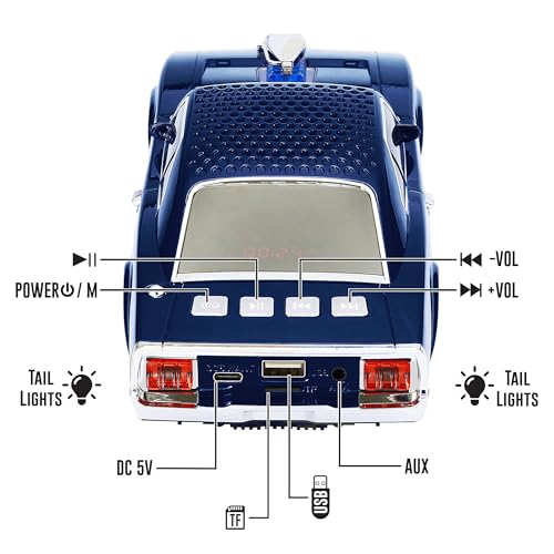 QFX Bluetooth 1968 Retro Muscle Car Replica Speaker, Dual 2-inch Speakers, Hands Free Link, Built-in Microphone, FM Radio and LED Party Lights, Blue - BT-1968-BLU - Image 3