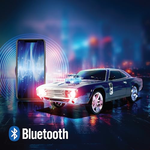 QFX Bluetooth 1968 Retro Muscle Car Replica Speaker, Dual 2-inch Speakers, Hands Free Link, Built-in Microphone, FM Radio and LED Party Lights, Blue - BT-1968-BLU - Image 4