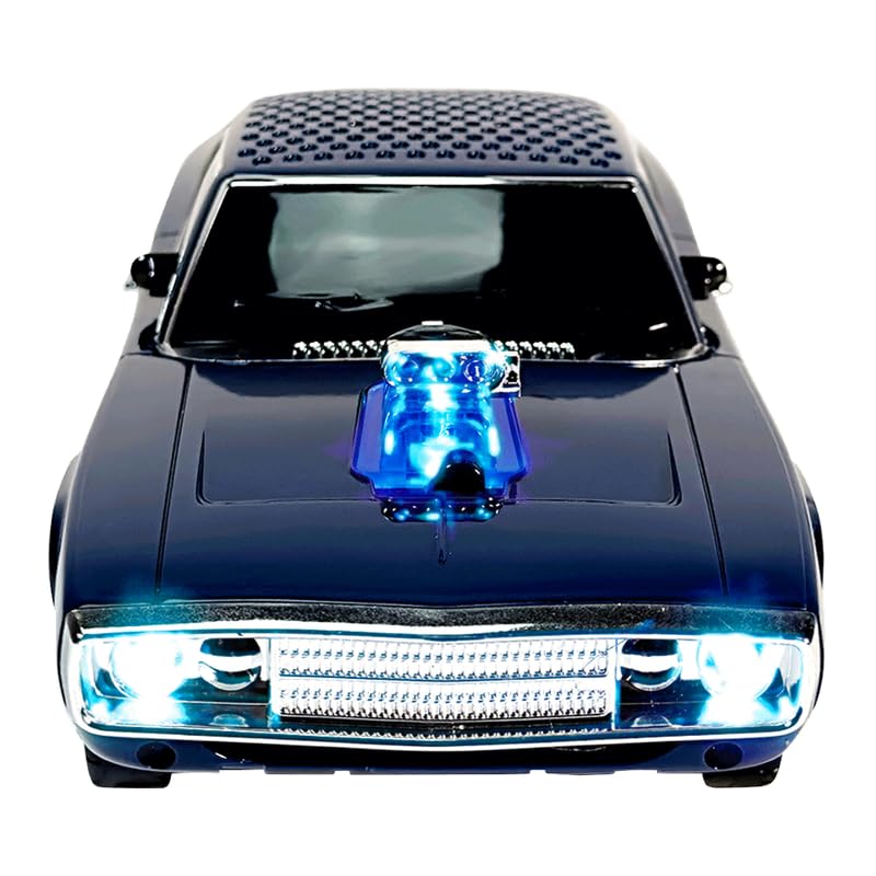 QFX Bluetooth 1968 Retro Muscle Car Replica Speaker, Dual 2-inch Speakers, Hands Free Link, Built-in Microphone, FM Radio and LED Party Lights, Blue - BT-1968-BLU - Image 1