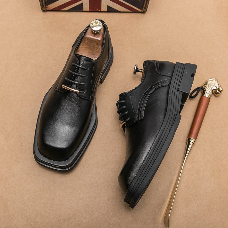 New Business Formal Wear Men'S Square Toe Casual Leather Shoes Korean Style Trendy Platform Shoes - Image 3
