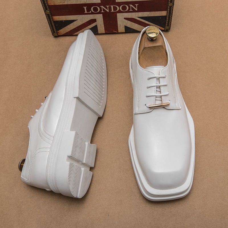 New Business Formal Wear Men'S Square Toe Casual Leather Shoes Korean Style Trendy Platform Shoes - Image 5