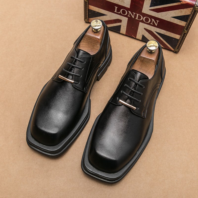 New Business Formal Wear Men'S Square Toe Casual Leather Shoes Korean Style Trendy Platform Shoes - Image 1