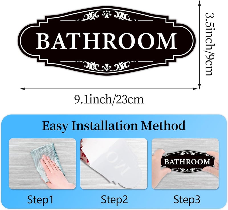 LUHIMO Bathroom Sign Sticker for Business and Home，Self-Adhesive Cute Bathroom Decor for Door，Waterproof Vinyl Restroom Sign for Home，Office，Shop（Black） - Image 2