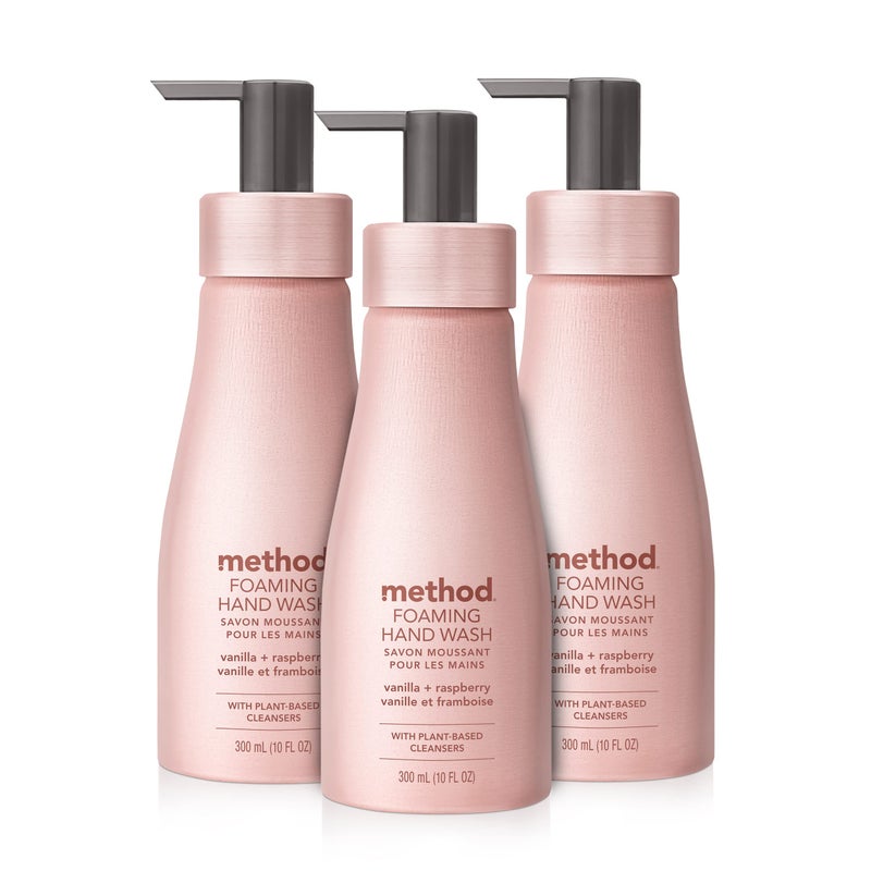 Method Premium Foaming Hand Wash, Vanilla + Raspberry, Reusable Pink Aluminum Bottle, 10 fl oz (Pack of 3) - Image 1