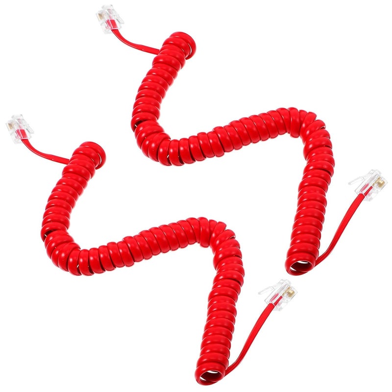 Kichvoe Red Spiral Telephone Cord 2pcs Coiled Phone Wire for Landline Receiver Replacement Compatible with Home Desk Phones - Image 1