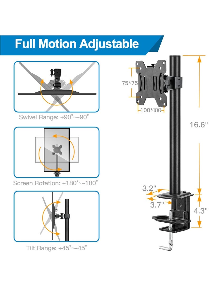 ELTRAZONE Single Monitor Mount, Monitor Arm with Height Adjustable Stand for 13 to 32 inch Flat Curved Computer Screen, C Clamp Grommet Mounting Install, Monitor Desk Mount Holds Weight up to 17.6lbs - Image 3