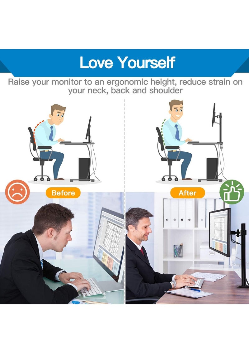 ELTRAZONE Single Monitor Mount, Monitor Arm with Height Adjustable Stand for 13 to 32 inch Flat Curved Computer Screen, C Clamp Grommet Mounting Install, Monitor Desk Mount Holds Weight up to 17.6lbs - Image 4