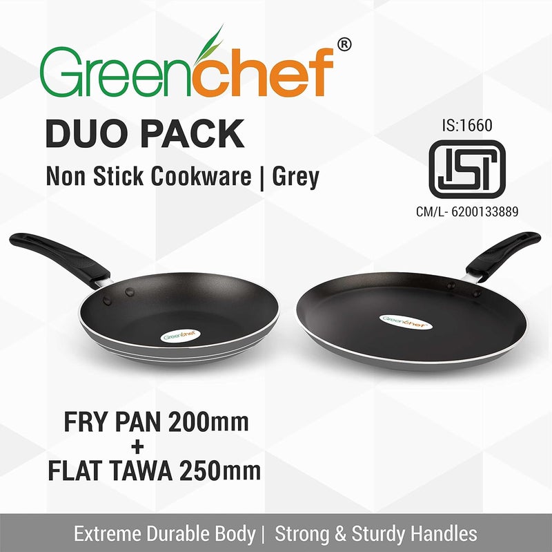 GREENCHEF Duo Pack (Grey) Cookware Set, Fry Pan and Flat Tawa - Image 2