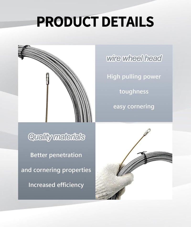 squishy سلك سحب بطول 10 متر لفني الكهرباء، جهاز خيوط سحب الأسلاك، أداة الربيع للتوصيل مع بناء قوي لتسهيل تركيب الكابلات، سلك محترف (فضي) - Image 4