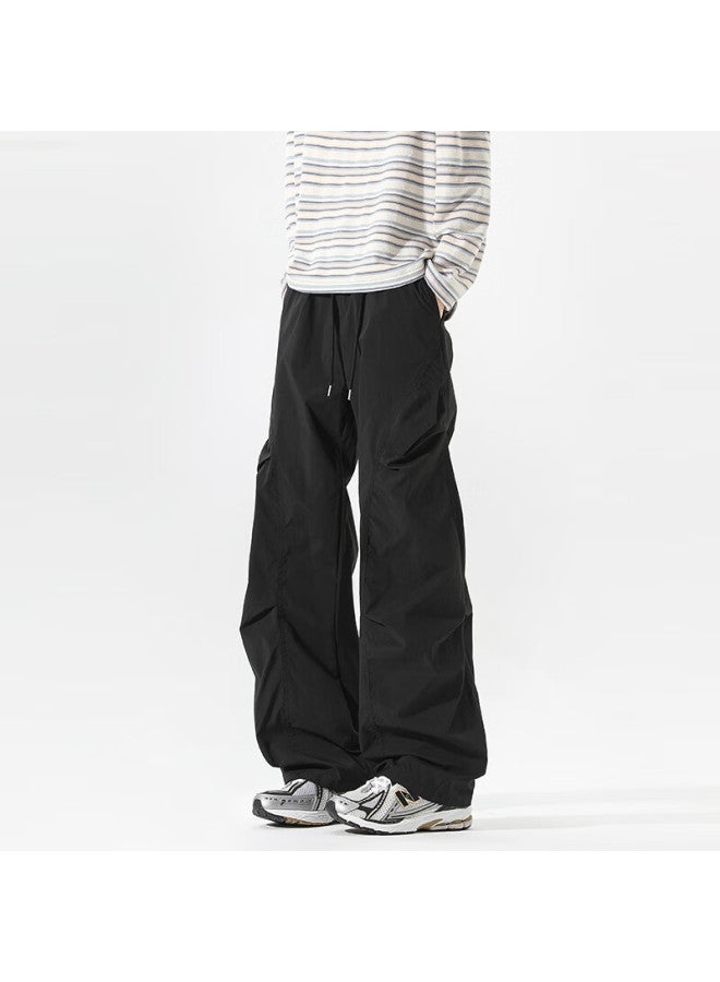 Swamp Area American Street Style Pleated Design Sweatpants For Men, Spring And Autumn Loose Cargo Pants Casual Trousers Ks058 Black 2XL - Image 2