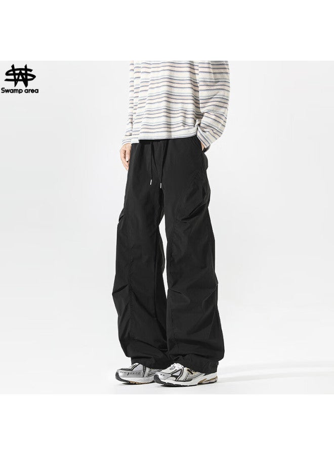 Swamp Area American Street Style Pleated Design Sweatpants For Men, Spring And Autumn Loose Cargo Pants Casual Trousers Ks058 Black 2XL - Image 1