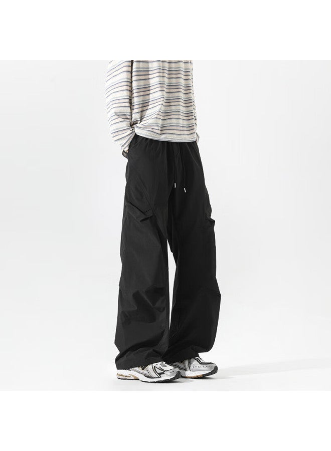 Swamp Area American Street Style Pleated Design Sweatpants For Men, Spring And Autumn Loose Cargo Pants Casual Trousers Ks058 Black 2XL - Image 3