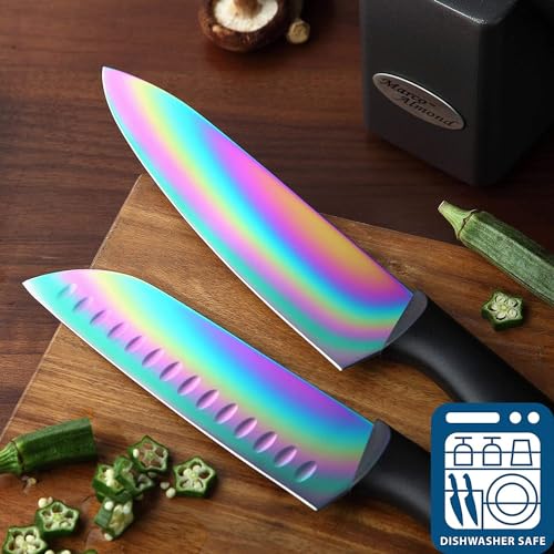 Marco Almond® Knife Block Set,14-Piece Rainbow Color Stainless Steel Knife Sets for Kitchen with block, KYA35 Chef Cooking Knives Set with Acrylic Stand - Image 4