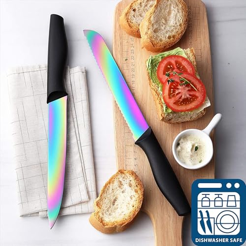Marco Almond® Knife Block Set,14-Piece Rainbow Color Stainless Steel Knife Sets for Kitchen with block, KYA35 Chef Cooking Knives Set with Acrylic Stand - Image 3